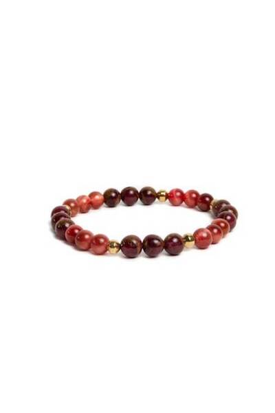 Ezera Annissa women's semi-precious stone bracelet - Red Tiger Eye & Red Cloisonné, 6 & 8 mm, 17-18