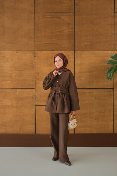 LOCCO Women's Belt Detail Double Suit Brown