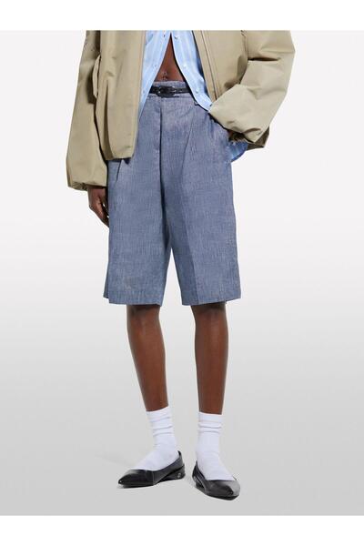 Sisley Linen Blend Denim Look Shorts Women's Blue Denim Shorts - 325P4Mnul901J