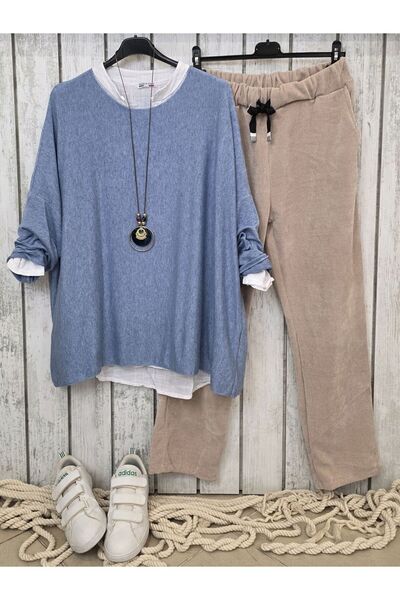 pudubutik Elastic Waist Velvet Beige Trousers