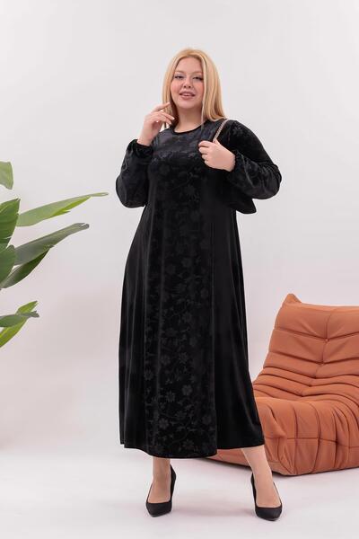 Siyezen Plus Size Floral Print Velvet Dress