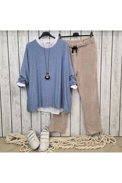 pudubutik Elastic Waist Velvet Beige Trousers