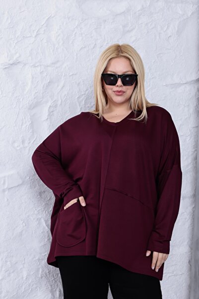 Siyezen Plus Size Oversized Modal Blouse with Pocket Detail