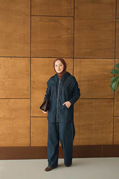 LOCCO Women's Hooded Denim Suit Navy Blue