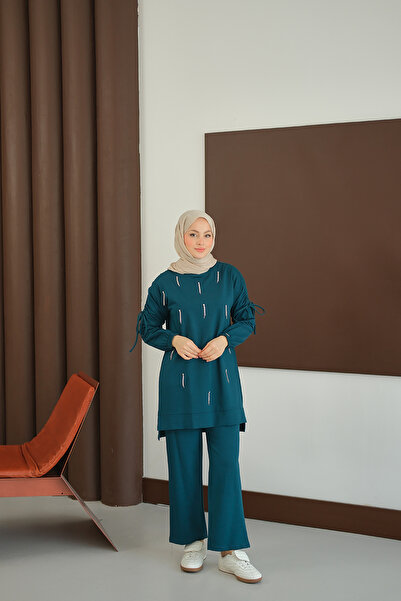 LOCCO Women's Stone Detail Suit Petrol Blue