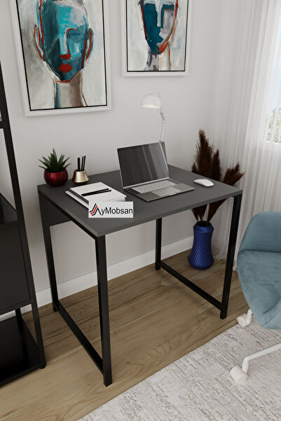 AYMOBSAN Selin Metal Ayaklı Çalışma Masası –Antrasit Suntalam, Siyah Ayak, Mo...
