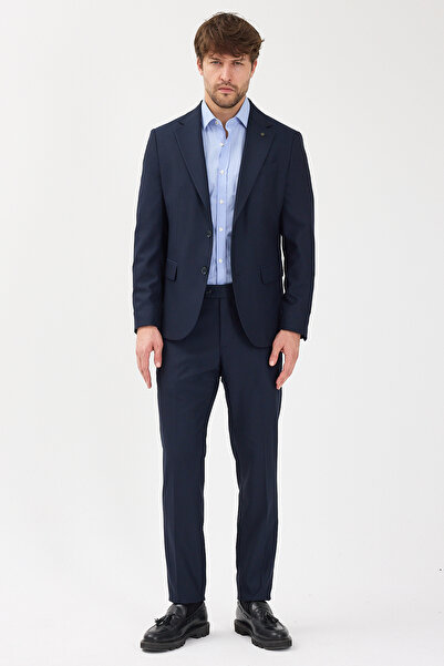 Frappoli Haldey Men's Navy Blue Polyviscose Fabric Mono Collar Cover Pocket Half Lining Slimfit 2-Piece Suit