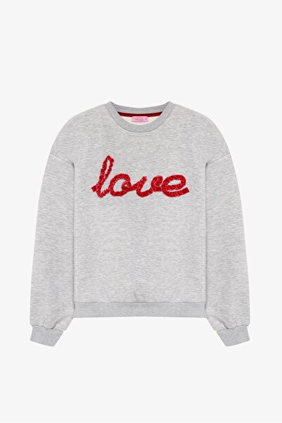 Quzu Embroidery Detailed Sweatshirt Gray Melange