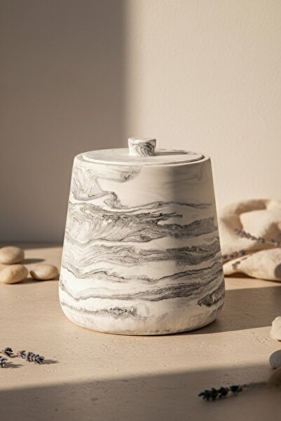 betonmall 11 Piece Marble Patterned Concrete Bathroom Set |   Liquid Solid Soap Dispenser Toothbrush Holder Trash Can Candle Holder Tray