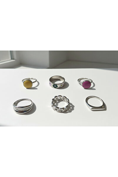 Ervalina Set of 6 Enamel Rings and Knuckle Rings