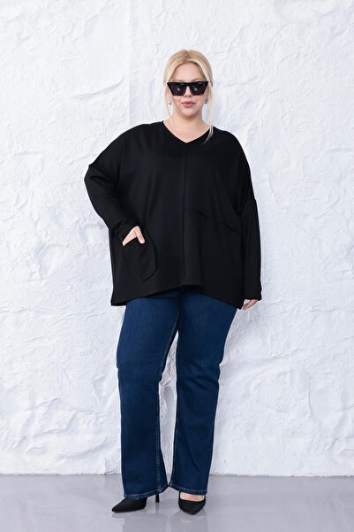 Siyezen Plus Size Oversized Modal Blouse with Pocket Detail