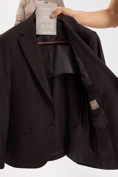 Frappoli Haldey Men's Brown Polyviscon Fabric Mono Collar Cover Pocket Half Lining Slim Fit 2-Piece Suit