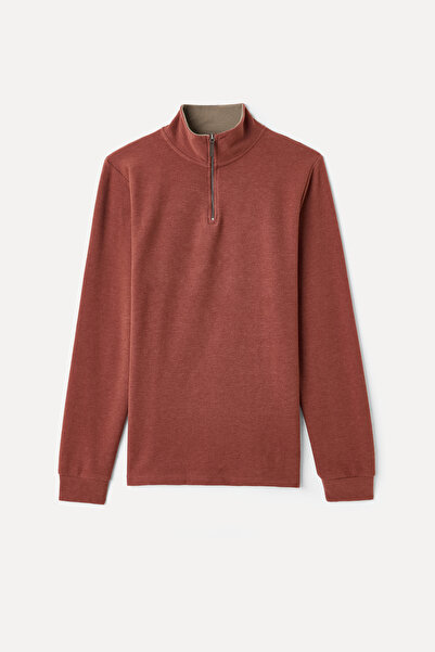 Mudo Zippered Lapel Neck Sweatshirt