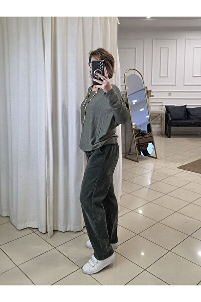 pudubutik Elastic Waist Velvet Italian Khaki Trousers