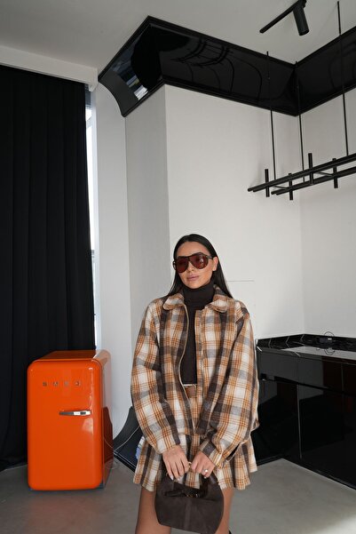 Özge Özgenç Plaid Zippered Bomber Wool Jacket