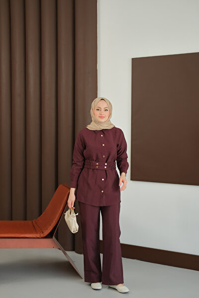LOCCO Women's Belt Detail Suit Burgundy