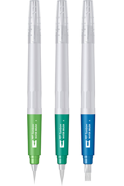 Tombow Water Brush Set 3 watercolor brushes with water reservoir, fine/medium/flat
