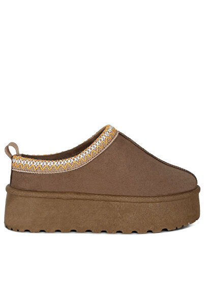 london Rag Women Taupe Embroidered Platform Fur Classic Slip-On