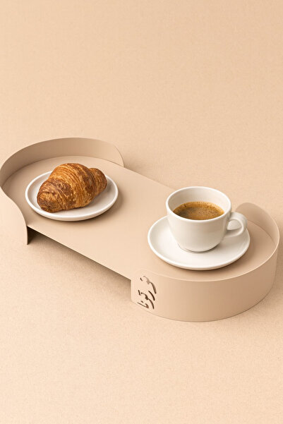 Raz Home Modern Metal Serving Tray – Beige with Curved Edge Design