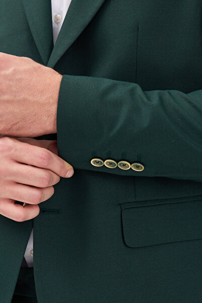 Frappoli Savin Men's Green Polyviscon Fabric Mono Collar Cover Pocket Half Lining Slim Fit 2-Piece Suit