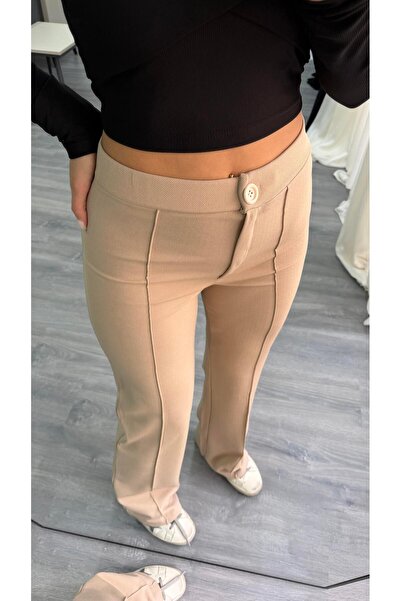 Daves Flared Palazzo Pants Beige with Green Front