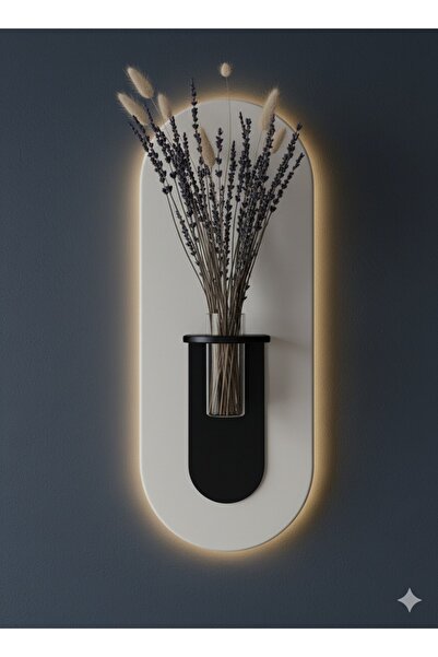 SERENGETI ART SERENGETI GARDENYA AHŞAP PİLLİ LEDLİ İSKANDİNAV TARZI SALON DUVAR RAFI MODERN ÇİÇEKLİK 27 X 65 CM