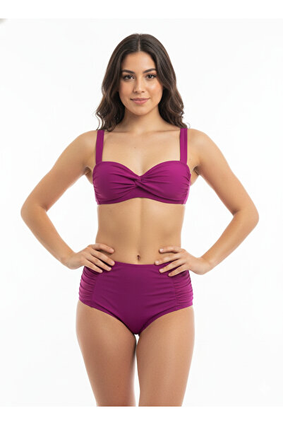 My-o Women's High Waist Shaping / Sculpting Side Gathered Draped Bikini Set