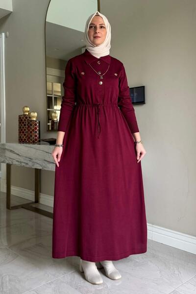 Rabia Şamlı Hazan Knitwear Dress Burgundy