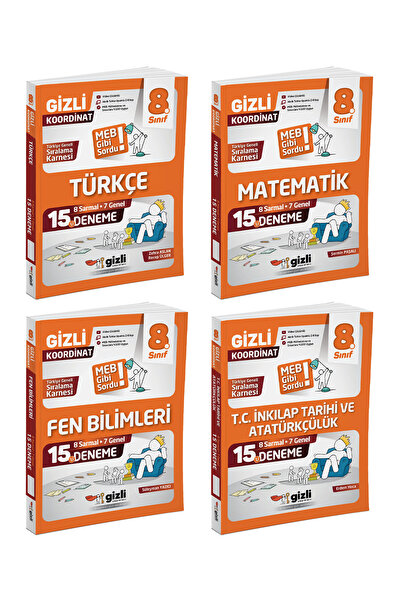 Gizli Yayınları LGS 8. Sınıf 15'li Deneme Dörtlü Set -MEB Gibi Sordu