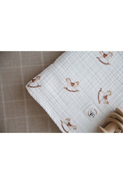 DoDo'S Baby Rocking Horse Patterned 4-Layer Muslin Blanket – 100% Cotton, Breathable, Soft Baby Blanket