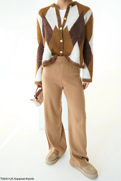 cemo Golden Button Feather Knit Argyle Cardigan Sweater