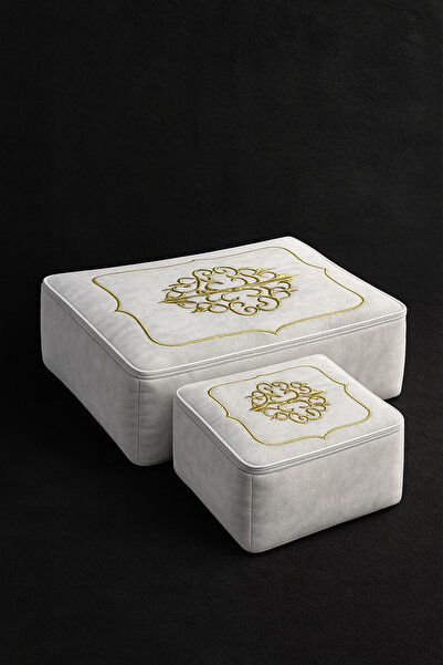 Bonny Home Laura 2'li (40x40/30x35) Kadife Gold Nakışlı Hurç Seti Çeyizlik Ni...