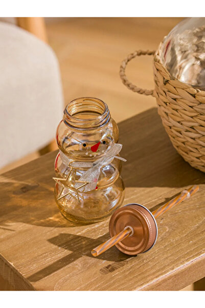 LC Waikiki Lcw Home Mixed Snowman Figured Glass Cup with Straw 250 ml