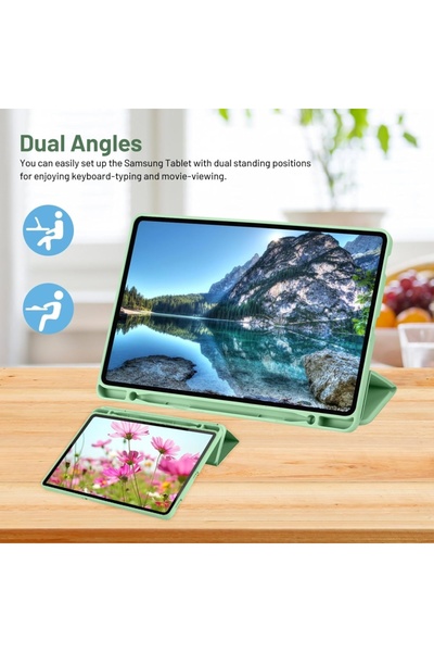 SKYDDAR INNOVATION Tablet case for Samsung Galaxy Tab S6 Lite, Pencil holder, Flex Trifold, sticker set, Light Green