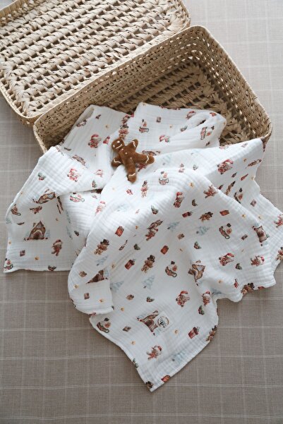 DoDo'S Baby Kurabiye Adam Desenli 4 Katlı Müslin Battaniye – %100 Pamuk, Nefe...