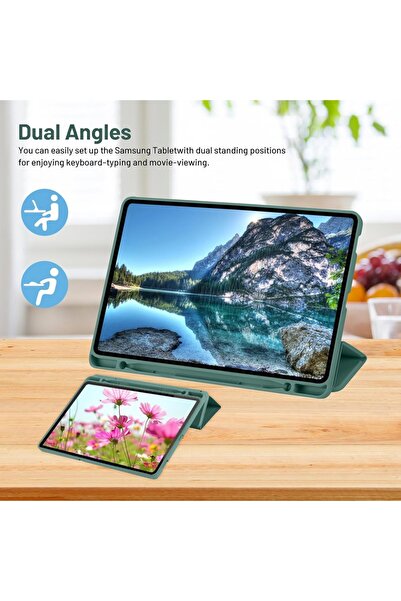 SKYDDAR INNOVATION Tablet case for Samsung Galaxy Tab S6 Lite, Pencil holder, Flex Trifold, sticker set, Dark Green