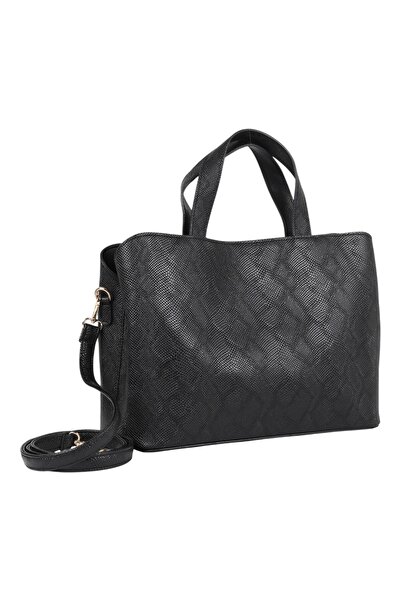 Reseen Black Faux Leather Snake Pattern Shoulder & Hand Bag – 3 Compartments, Magnetic and Zipper Closure Design