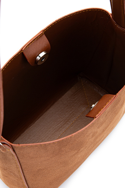 minebag Suede Alita Shoulder Bag with Belt Strap Detail, Brown