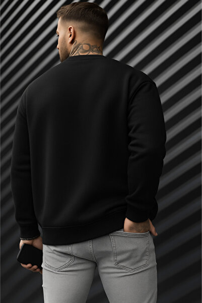 EydaMoon Men's Winter Cotton Boston Printed Regular Crew Neck Sweatshirt