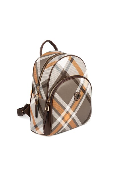 Silver Polo Silver & Polo Sp1062 Women's Backpack Plaid Khaki-Brown