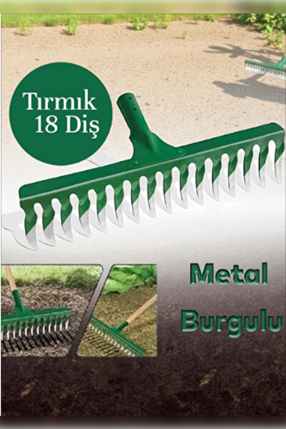 MH MiniHediye Metal Burgulu Bahçe Tarla Tırmık 18 Diş Çim Peyzaj Yaprak Ot Sa...