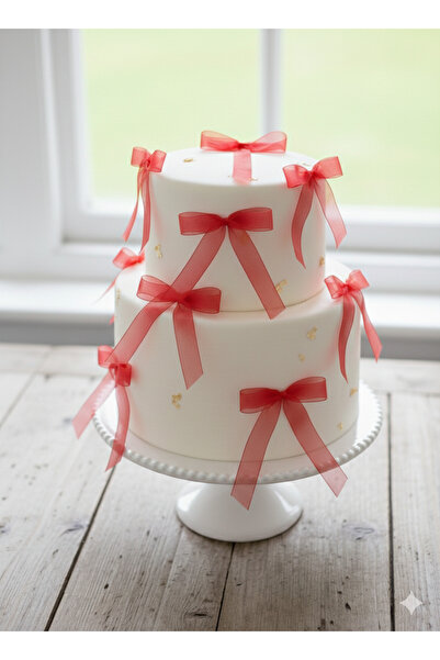 Deniz Party Store New Year 2 cm Red Organza Ready-Made Bow Ribbon 10 Pcs Balloon Cake Gift Decoration Ribbon