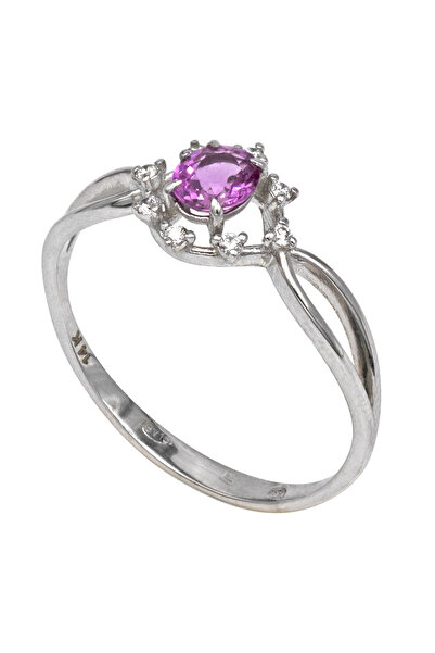 Gold 14K Ring with Diamonds and Pink Sapphire