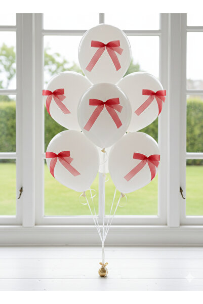 Deniz Party Store New Year 2 cm Red Organza Ready-Made Bow Ribbon 10 Pcs Balloon Cake Gift Decoration Ribbon