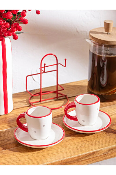 LC Waikiki Lcw Home Mixed Christmas Themed Coffee Cup Set for 2 People with Stand 85 ml