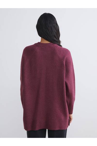 LC Waikiki Modest Burgundy Crew Neck Oversized Women's Knitwear Tunic