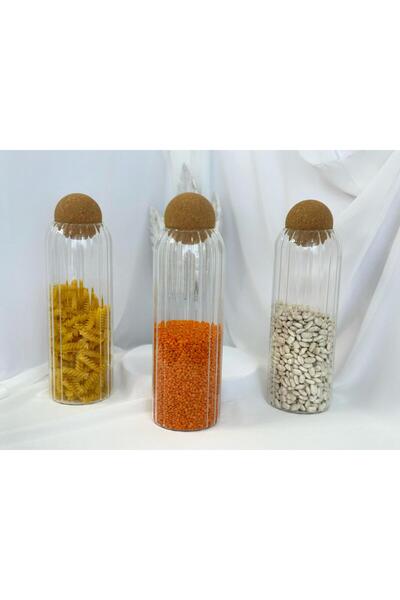 aden glass Mantar Kapak Bakliyat Kavanozu Çok Amaçlı 3lü Set 9*25Cm