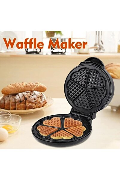 Silen Waffle Maker, 1000W, 5 Heart-Shaped Waffles, Dual-Side Heating, Non-Stick, Black