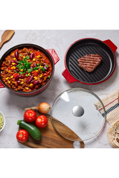 Aryıldız Duo Cast İron Tencere Kırmızı 20 cm