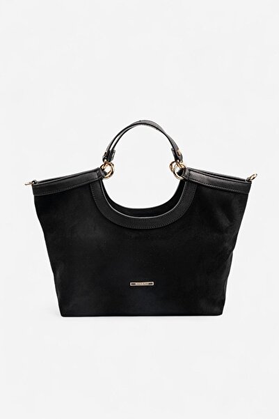 Silver Polo حقيبة يد نسائية SP1189 من جلد الغزال باللون الأسود